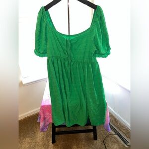 Shein curve green puff sleeve midi gauze dress. NWOT